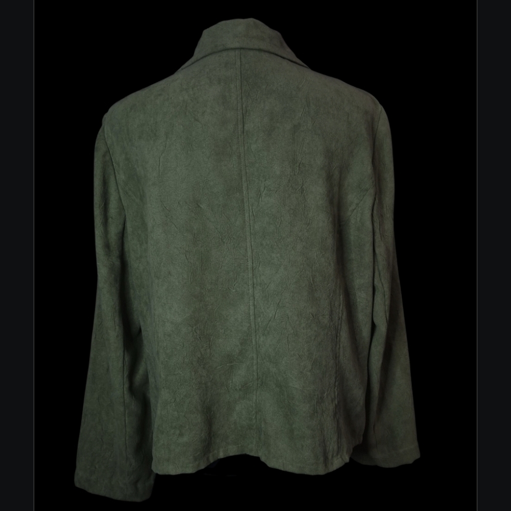 "Quiet Luxury" Chic: R.Q.T. Olive Faux Suede Blazer - Textured & Lightweight-Sz - Picture 3 of 9